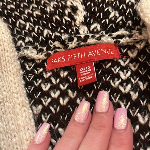 Saks Fifth Avenue fringe Boho Aztec, tribal print, open cardigan sweater M/L - Picture 3 of 13